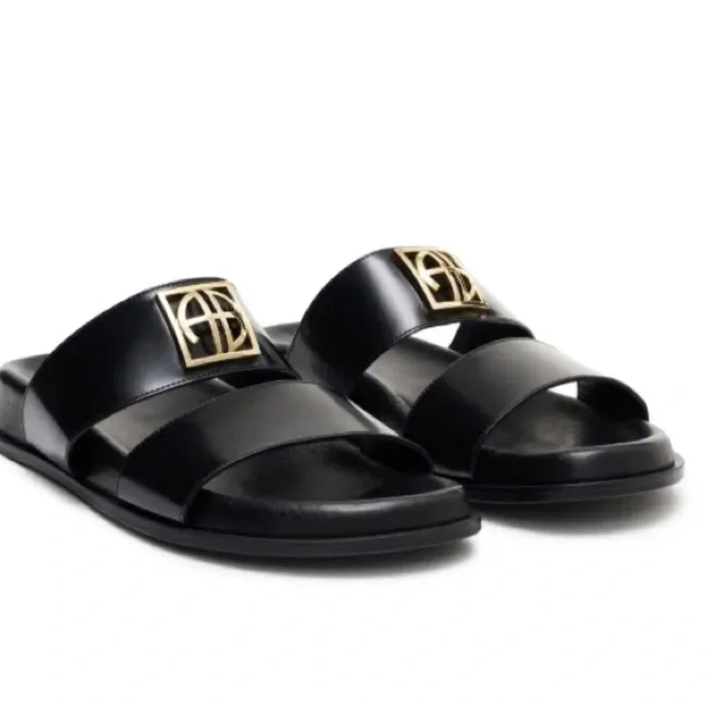 Anine Bing Parker monogramed leather shiny slides - Picture 6 of 11